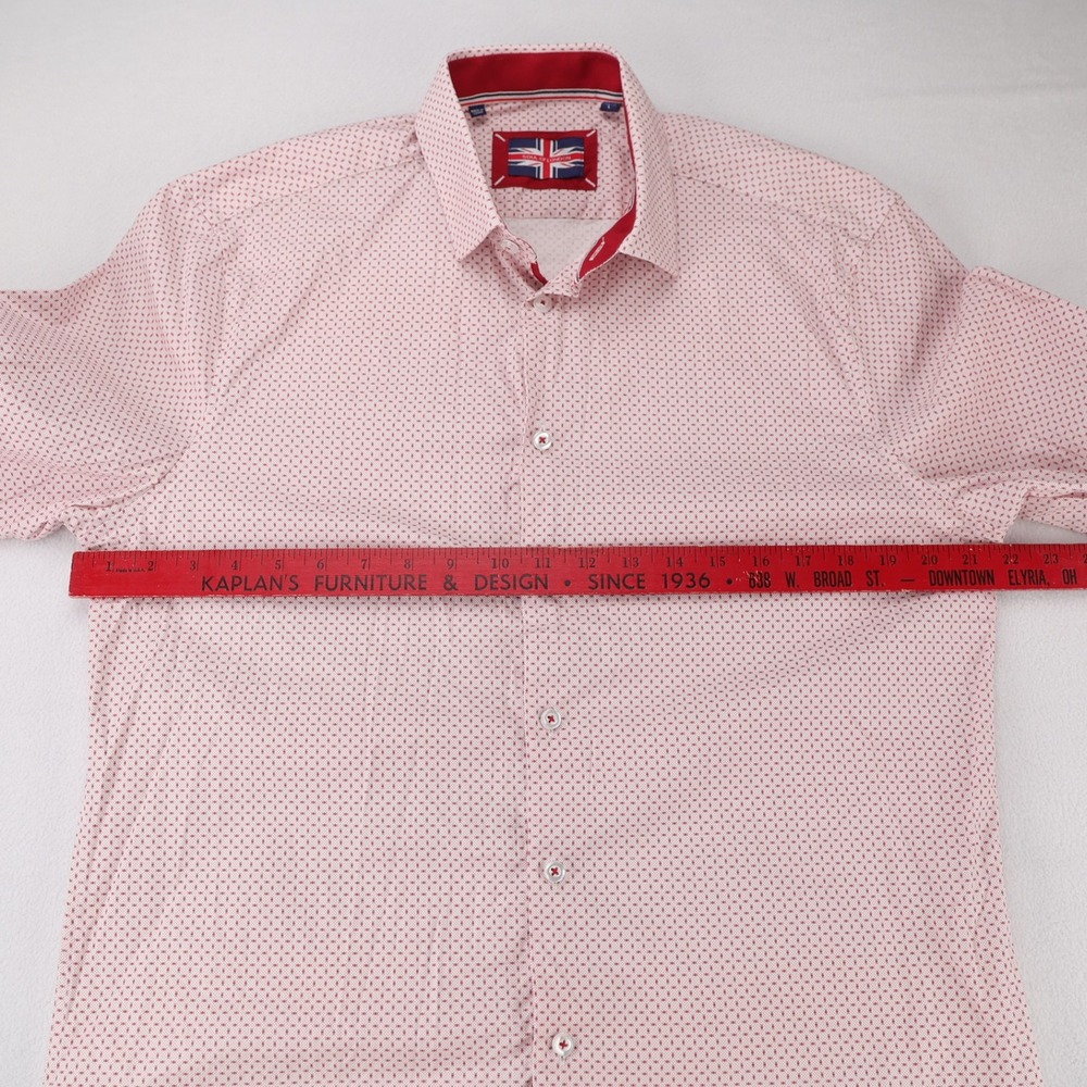 Soul of London Mens Button Down Shirt Red White Geometric Print Stretch Large - Picture 5 of 10